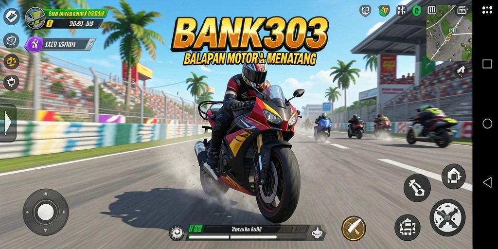 Screenshot BANK303 menampilkan aksi balapan motor yang mendebarkan dan grafis yang menakjubkan.