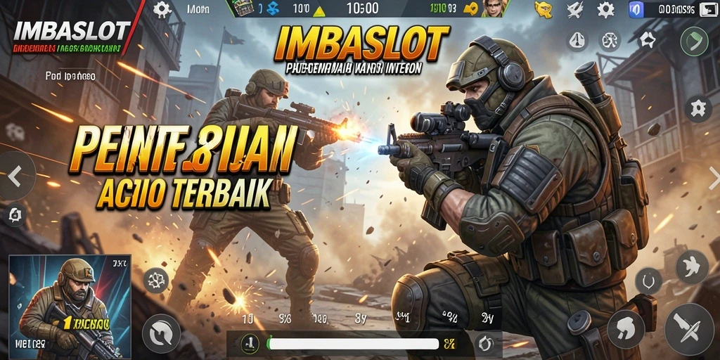 Screenshot gameplay <strong>IMBASLOT</strong> menampilkan aksi tembak-menembak yang intens.