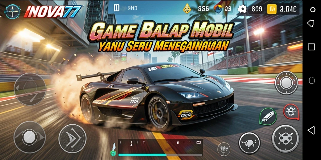 Screenshot INOVA77 menampilkan aksi balap menegangkan di lintasan.