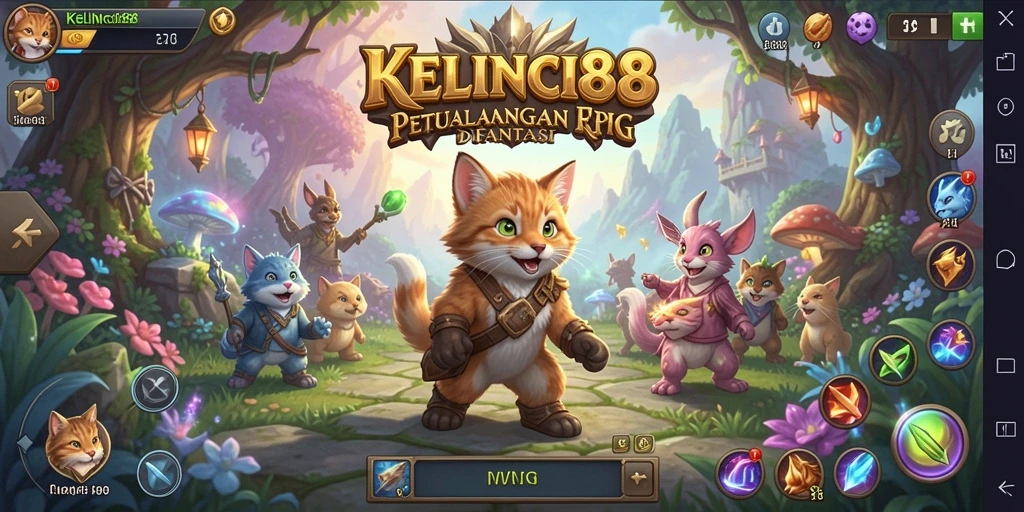 Tampilan gameplay KELINCI88 yang menampilkan petualangan RPG penuh warna.